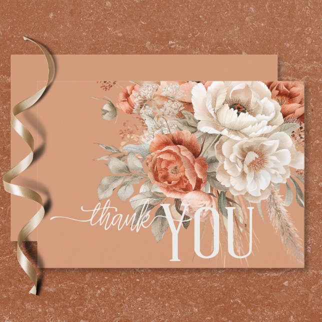 Boho Terracotta Peach & Cream Floral Wedding Thank You Card (Boho Terracotta Peach & Cream Floral Wedding Thank You Card)