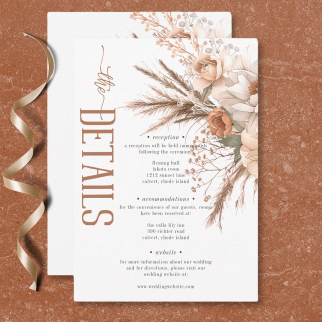 Boho Terracotta Peach & Cream Floral White Details Enclosure Card (Boho Terracotta Peach & Cream Floral White Details Enclosure Card)