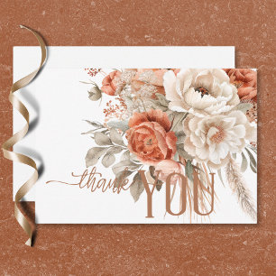 Boho Terracotta Peach & Cream Floral White Wedding Thank You Card