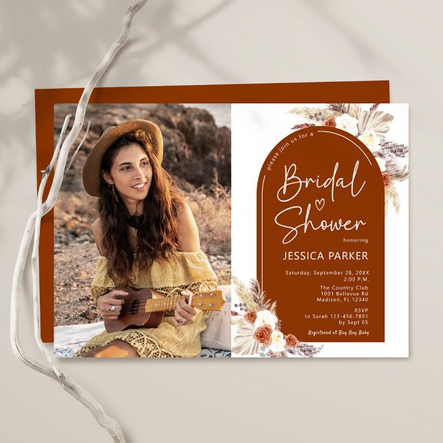 Boho Terracotta Photo Bridal Shower Invitation (Creator Uploaded)