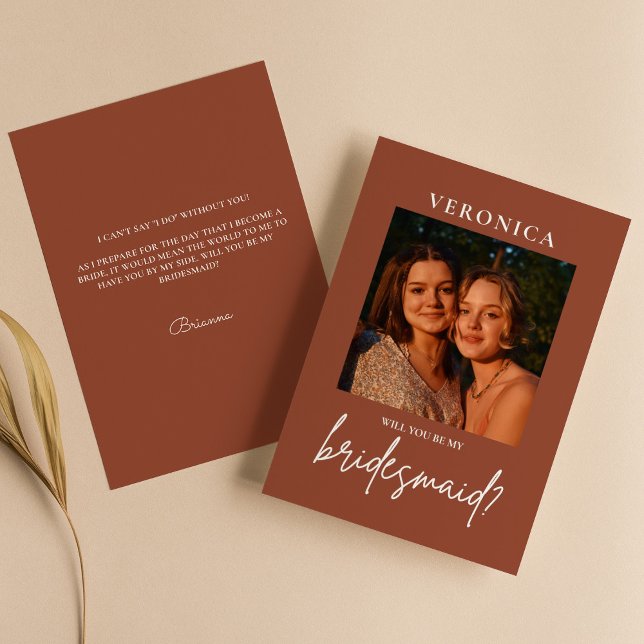 Boho Terracotta Photo Bridesmaid Proposal Card (Creator Uploaded)