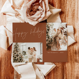 Boho Terracotta Photo Christmas Card   Modern Boho