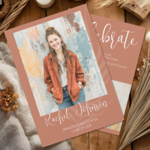 Boho Terracotta Photo Graduation Invitation