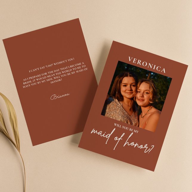 Boho Terracotta Photo Maid of Honour Proposal Card (Creator Uploaded)
