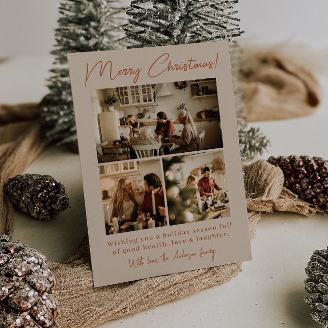 Boho Terracotta Photo Modern Family Christmas   Holiday Card (Creator Uploaded)