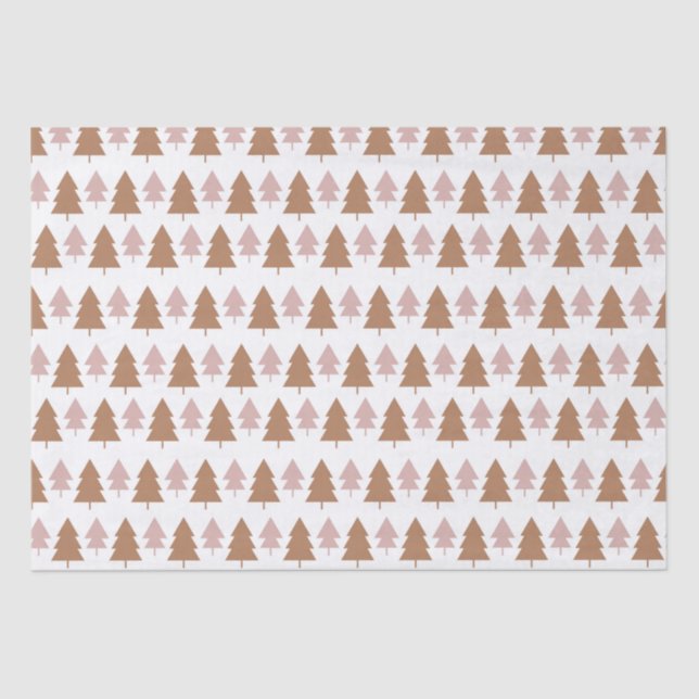 Boho Terracotta Pink White Christmas Trees Holiday Tissue Paper (Front)
