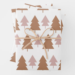 Boho Terracotta Pink White Christmas Trees Holiday Wrapping Paper Sheet