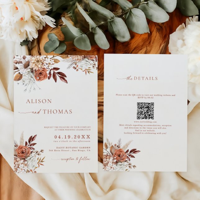 Boho Terracotta QR Code 2 in 1 Wedding Invitation (Creator Uploaded)