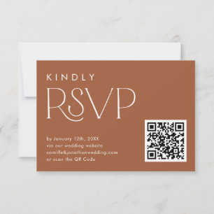 Boho Terracotta QR Code RSVP Wedding Card 