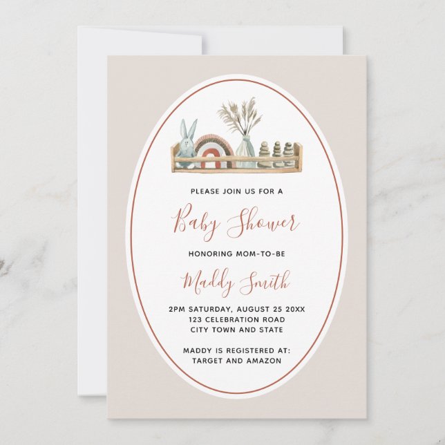 Boho Terracotta Rainbow Baby Shower Invitation (Front)