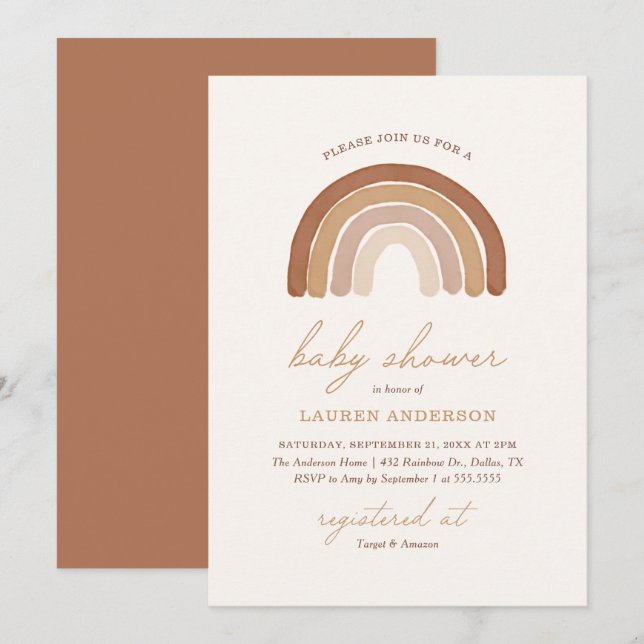 Boho Terracotta Rainbow Baby Shower Invitation (Front/Back)