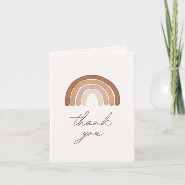Boho Terracotta Rainbow Baby Shower Thank You Card (Front)