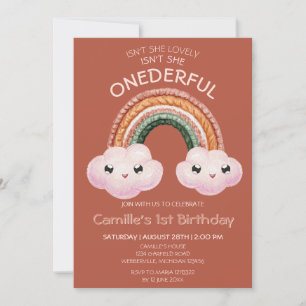 Boho Terracotta Rainbow clouds 1st Birthday Invitation