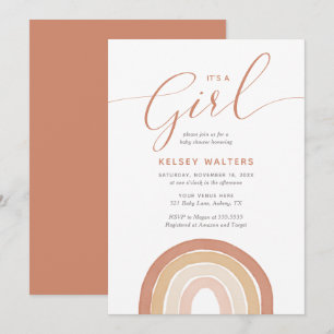 Boho Terracotta Rainbow Its a Girl Baby Shower Invitation