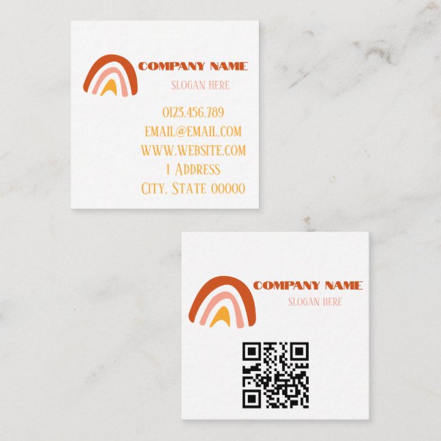 Boho Terracotta Rainbow Square QR Code Business Card (Front/Back)