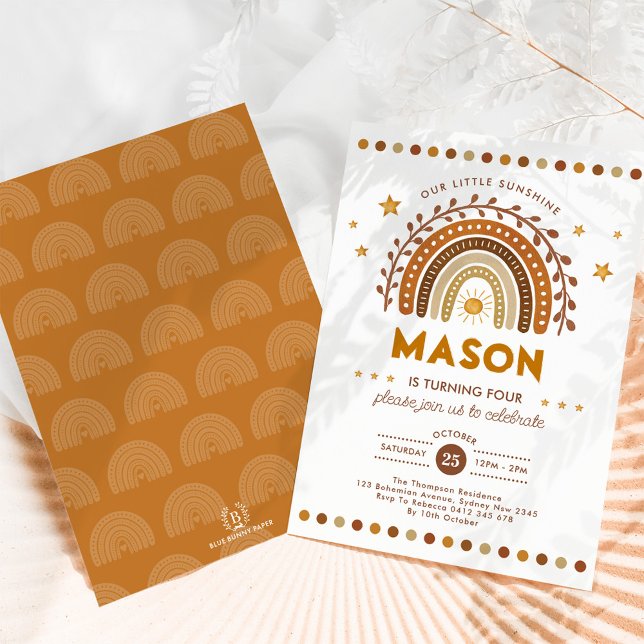 Boho Terracotta Rainbow   Sunshine Birthday Invitation (Creator Uploaded)