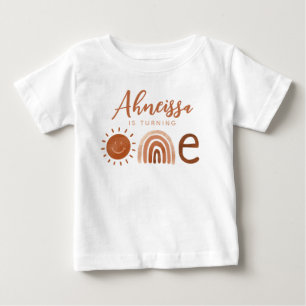 Boho Terracotta Rainbow Sunshine First Birthday Baby T-Shirt