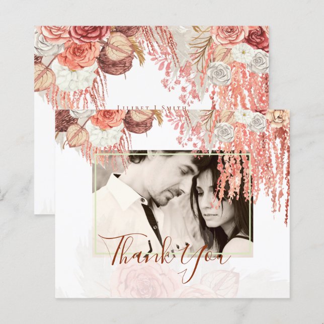 Boho Terracotta Rose Pampas Grass Floral Wedding (Front/Back)