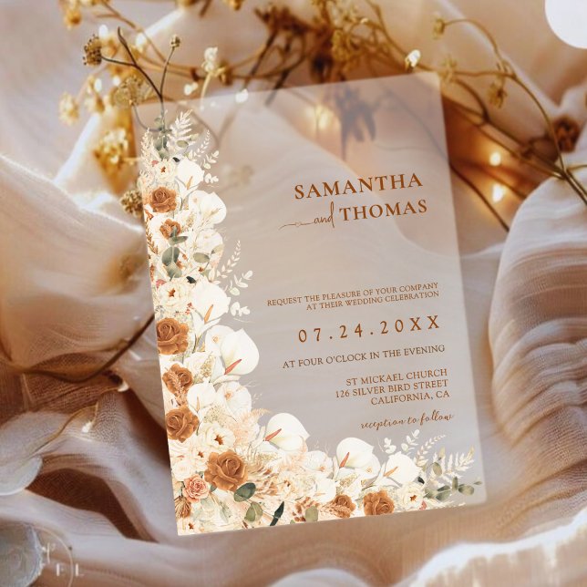 Boho Terracotta Rose & Pampas Grass Wedding Acrylic Invitations (Creator Uploaded)