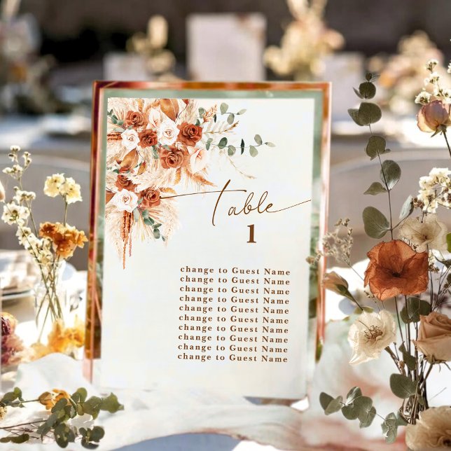 Boho Terracotta Rose Pampas Table 1 Seating Plan (Creator Uploaded)