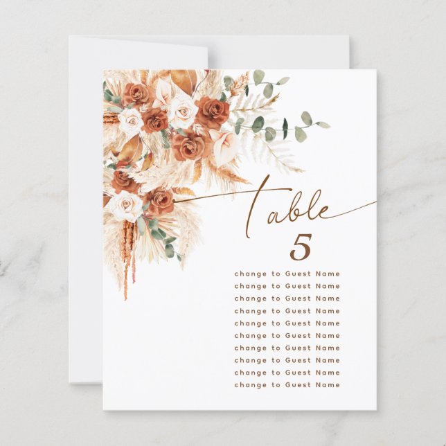 Boho Terracotta Rose Pampas Table 1 Seating Plan (Front)