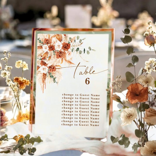 Boho Terracotta Rose Table 6 Seating Plan Card  (Creator Uploaded)