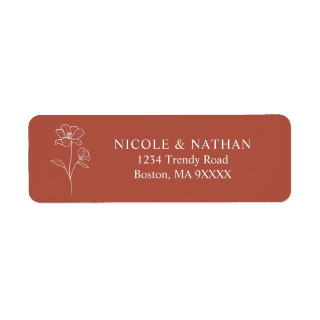 Boho Terracotta Rust Beige Wedding Label (Front)