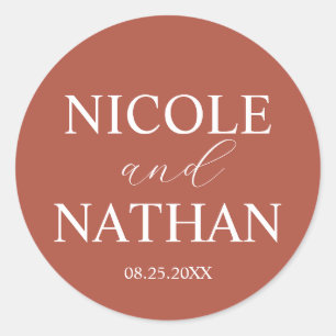 Boho Terracotta Rust Earth Tone Wedding Classic Round Sticker