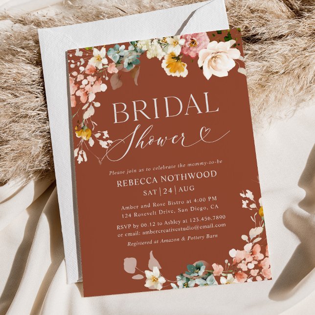 Boho Terracotta Rust Fall Bridal Shower Invitation (Creator Uploaded)