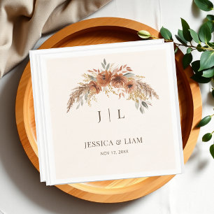 Boho Terracotta Rust Fall Floral Wedding  Napkin