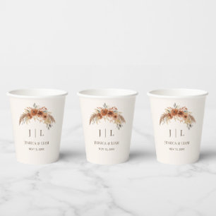 Boho Terracotta Rust Fall Floral Wedding  Paper Cups