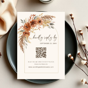 Boho Terracotta Rust Fall Floral Wedding QR Code RSVP Card