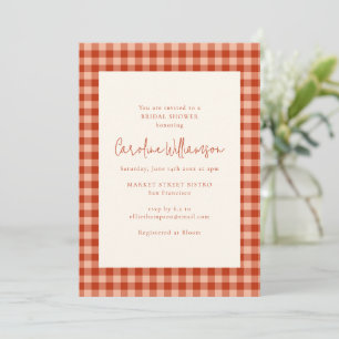 Boho Terracotta Rust Gingham Plaid Bridal Shower Invitation
