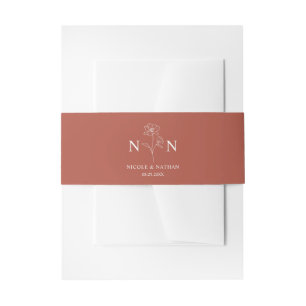 Boho Terracotta Rust Wedding Monograms Invitation Belly Band