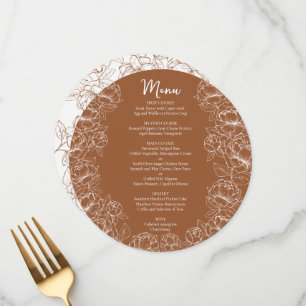 Boho Terracotta Rustic Floral Modern Round Wedding Menu