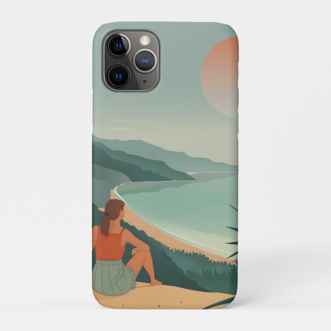 Boho Terracotta Sage Coastal Bay Sunset Landscape Case-Mate iPhone Case (Back)