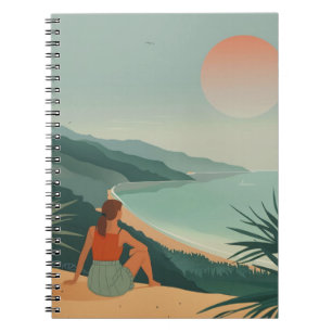 Boho Terracotta Sage Coastal Bay Sunset Landscape Notebook