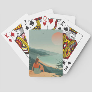 Boho Terracotta Sage Coastal Bay Sunset Landscape Playing Cards