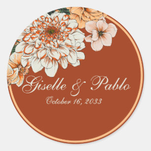 Boho Terracotta Sage Fall Floral Wedding  Classic Round Sticker