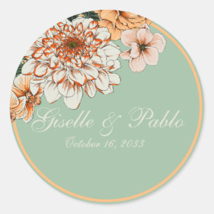 Boho Terracotta Sage Fall Floral Wedding Classic Round Sticker