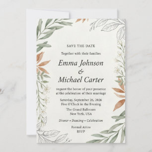 Boho Terracotta & Sage Green Botanical Wedding Save The Date