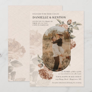 Boho Terracotta Sage Greenery Oval Photo Wedding Invitation