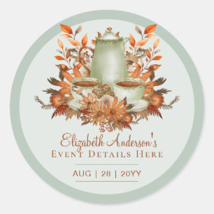 Boho Terracotta Sage Tea Party Baby Bridal Shower Classic Round Sticker