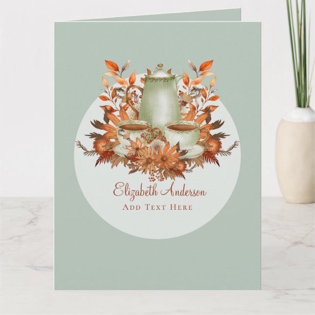 Boho Terracotta Sage Tea Party Floral ANY EVENT Card (Front)