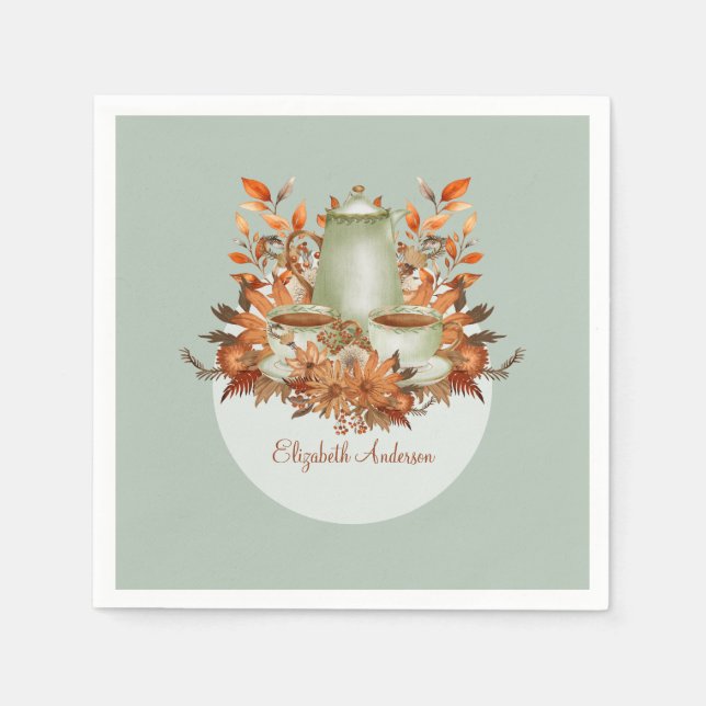 Boho Terracotta Sage Tea Party Floral ANY EVENT Napkin (Front)