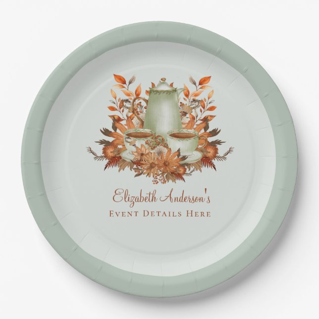 Boho Terracotta Sage Tea Party Floral Event Dinner Paper Plate (Front)