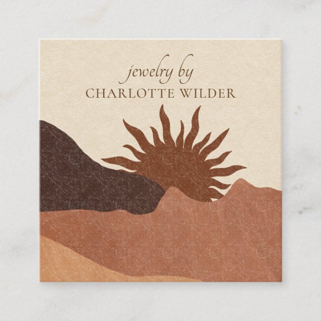 Boho Terracotta Sand Abstract Handmade Jewellery B Square Business Card (Front)