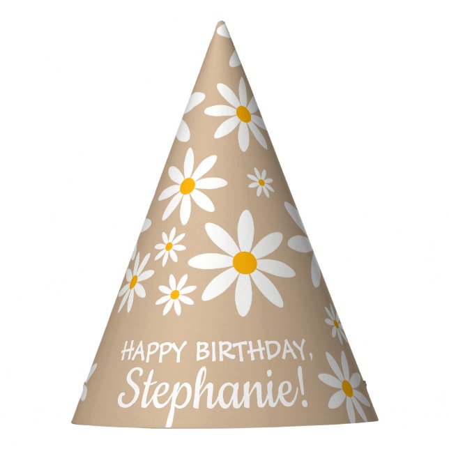 Boho Terracotta Sand Retro Daisies Birthday Party  Hat (Front)