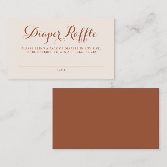 Boho Terracotta Script Baby Shower Diaper Raffle Enclosure Card (Front/Back)