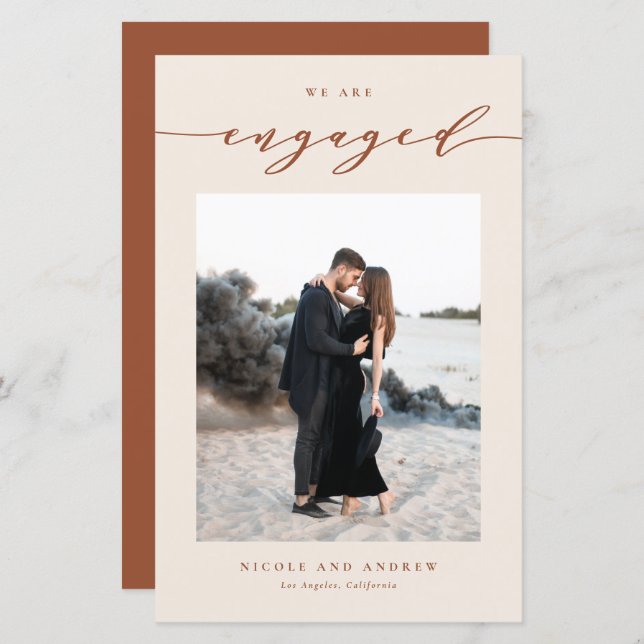 Boho Terracotta Script Engagement Announcement (Front/Back)